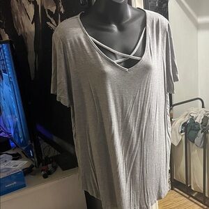 Amazon Essentials Gray Short Sleeve Top with Strappy Neckline